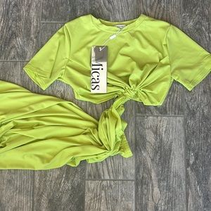 Tie front midi green dress